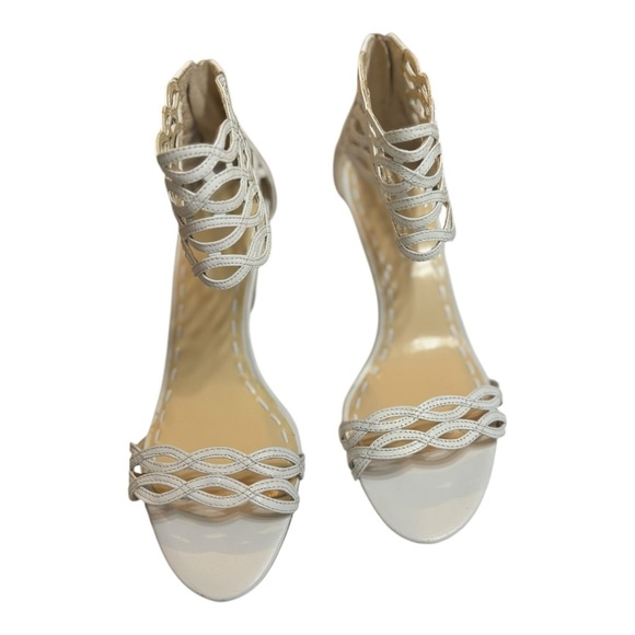 Enzo Angiolini White Leather Lattice Weave Wedge Heel Sandals Size 8 Ankle Strap - Picture 2 of 15